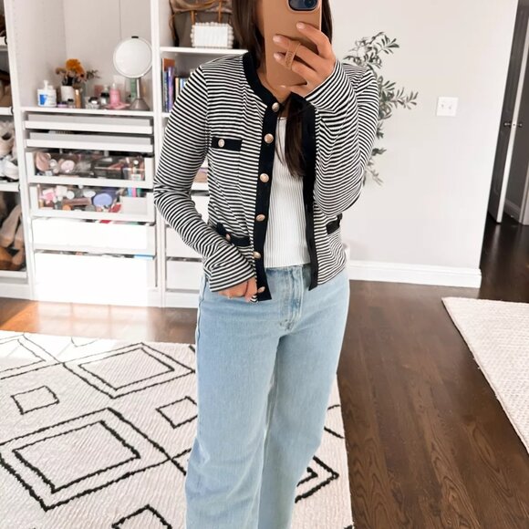 NWOT J.Crew Vintage Rib Knit Lady Jacket in Stripe sz L Nautical Preppy Classic - Picture 10 of 16